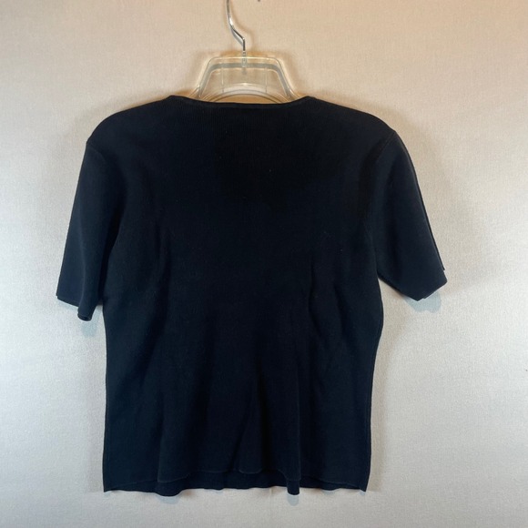 Talbots Black 100% Cotton Ribbed Short Sleeve Crew Neck Knit Top Small - Picture 3 of 8